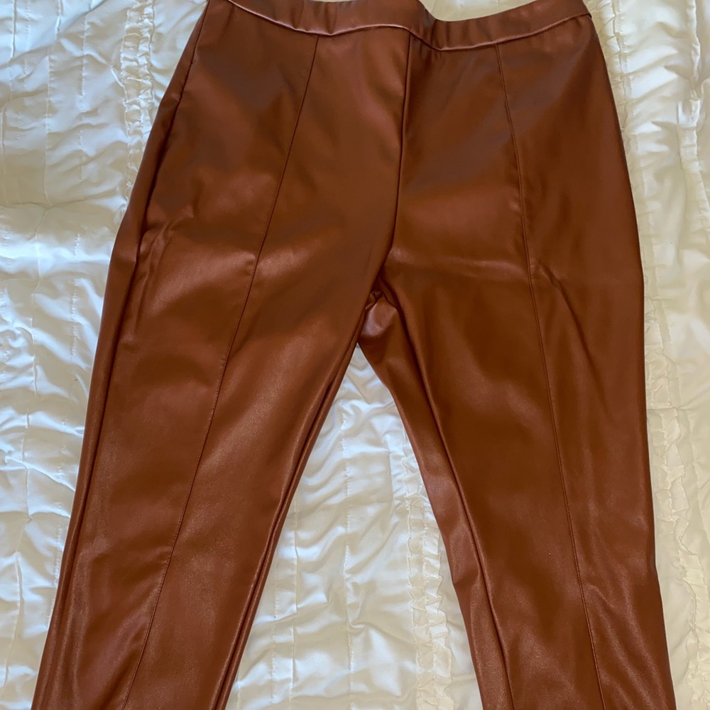 Brown faux leather pants